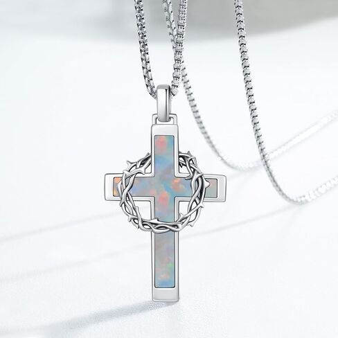 Cross Necklace 925 Sterling Silver Crown of Thorns Pendant Crucifix Necklace Catholic Jewelry Gifts for Men Women in Saudi Arabia
