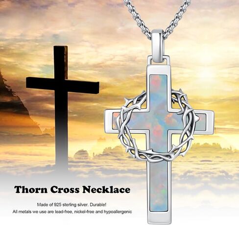 Cross Necklace 925 Sterling Silver Crown of Thorns Pendant Crucifix Necklace Catholic Jewelry Gifts for Men Women in Saudi Arabia