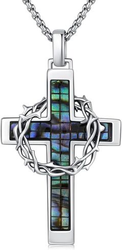 Cross Necklace 925 Sterling Silver Crown of Thorns Pendant Crucifix Necklace Catholic Jewelry Gifts for Men Women in Saudi Arabia