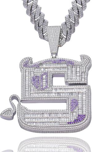 ICEDIAMOND 18K Creative Demon S Big Bling Iced Out Pendant & 14MM Edge CZ Diamond Cuban Chain Necklace, White Gold Plated Hip Hop Jewelry for Men in Saudi Arabia