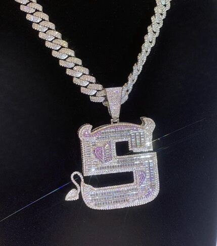 ICEDIAMOND 18K Creative Demon S Big Bling Iced Out Pendant & 14MM Edge CZ Diamond Cuban Chain Necklace, White Gold Plated Hip Hop Jewelry for Men in Saudi Arabia