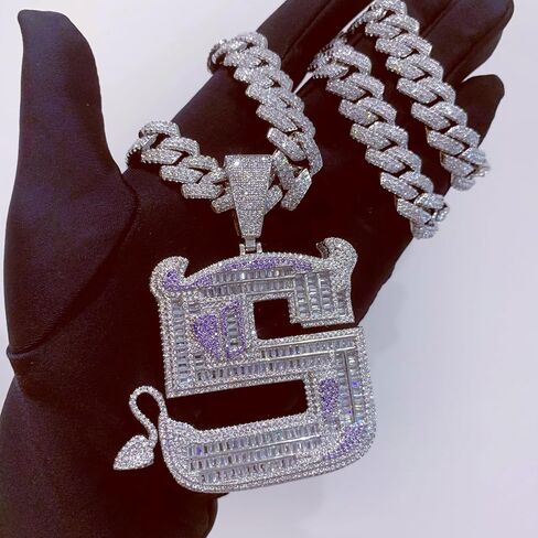ICEDIAMOND 18K Creative Demon S Big Bling Iced Out Pendant & 14MM Edge CZ Diamond Cuban Chain Necklace, White Gold Plated Hip Hop Jewelry for Men in Saudi Arabia