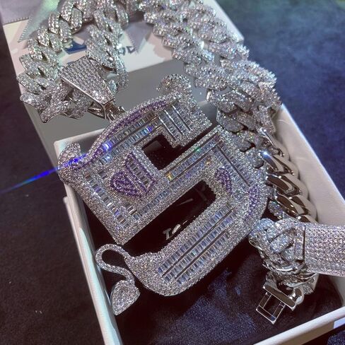 ICEDIAMOND 18K Creative Demon S Big Bling Iced Out Pendant & 14MM Edge CZ Diamond Cuban Chain Necklace, White Gold Plated Hip Hop Jewelry for Men in Saudi Arabia