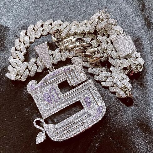 ICEDIAMOND 18K Creative Demon S Big Bling Iced Out Pendant & 14MM Edge CZ Diamond Cuban Chain Necklace, White Gold Plated Hip Hop Jewelry for Men in Saudi Arabia