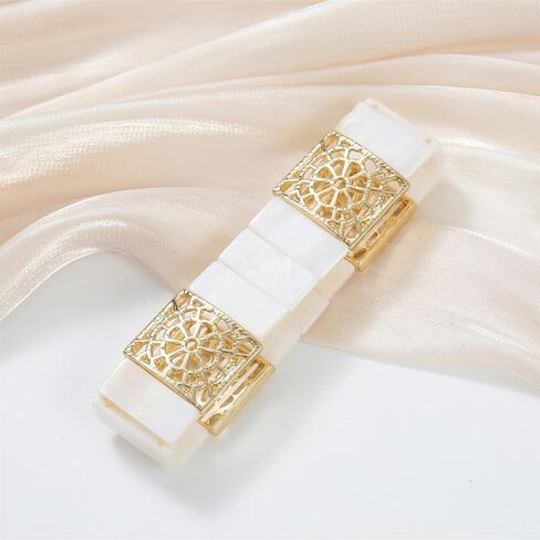 Colorful Shell and Gold/Silver Metal String Bracelet for Women Boho Minimalist Stretch Statement Sparkly Shell Bracelet With Foral Metal Pattern Beautiful Jewelry Gift in Saudi Arabia