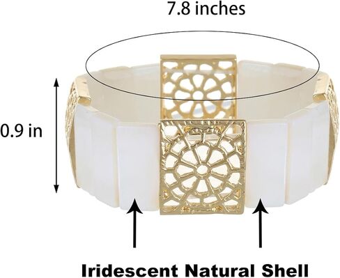 Colorful Shell and Gold/Silver Metal String Bracelet for Women Boho Minimalist Stretch Statement Sparkly Shell Bracelet With Foral Metal Pattern Beautiful Jewelry Gift in Saudi Arabia
