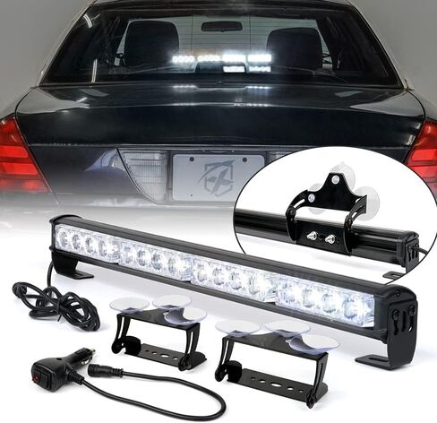 Xprite 18 "أبيض LED الطوارئ Strobe Travel Advisor Bar Light Light ، Front Pumper Grille Warning Lightbar ، مع كوب شفط ولاعة السجائر لشاحنات السيارات سيارات الدفع الرباعي UTV in Kuwait