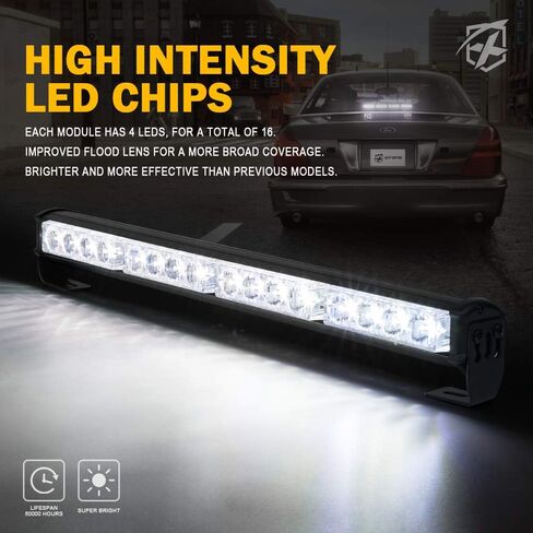 Xprite 18 "أبيض LED الطوارئ Strobe Travel Advisor Bar Light Light ، Front Pumper Grille Warning Lightbar ، مع كوب شفط ولاعة السجائر لشاحنات السيارات سيارات الدفع الرباعي UTV in Kuwait
