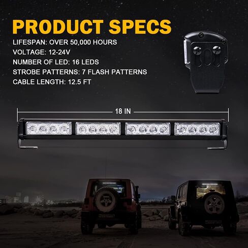 Xprite 18 "أبيض LED الطوارئ Strobe Travel Advisor Bar Light Light ، Front Pumper Grille Warning Lightbar ، مع كوب شفط ولاعة السجائر لشاحنات السيارات سيارات الدفع الرباعي UTV in Kuwait