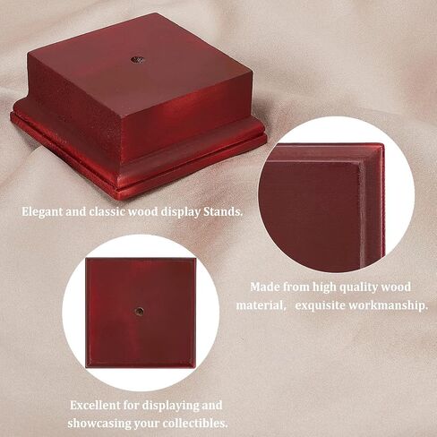 AHANDMAKER Square Wooden Pedestal Stand Display Base, 4.5 x 4.5 x 1.96 Inch Wooden Trophy Base, Wood Decorative Base Medals Display Base for Collectibles Display Home Decoration, Dark Red in Saudi Arabia
