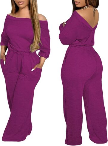 CHICME BEST SHOPPING DEALS Chic Me Off Shoulder Jumpsuits for Women Long Sleeve Wide Leg Dressy Overalls in Kuwait