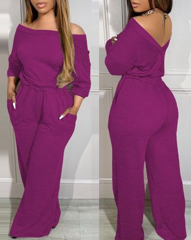 CHICME BEST SHOPPING DEALS Chic Me Off Shoulder Jumpsuits for Women Long Sleeve Wide Leg Dressy Overalls in Kuwait