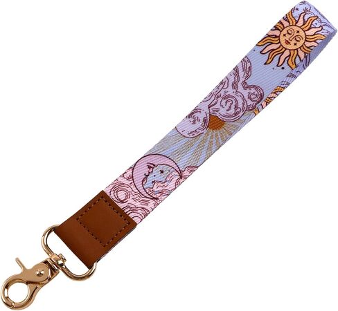 Purple Sun Leather Wrist Keychain – Cute Wristlet Lanyard Key Chain, Key Lanyard with Metal Clasp for Keys & Badge Holder, Occult Aesthetic Accessories for Women, Girls, Kids in Saudi Arabia