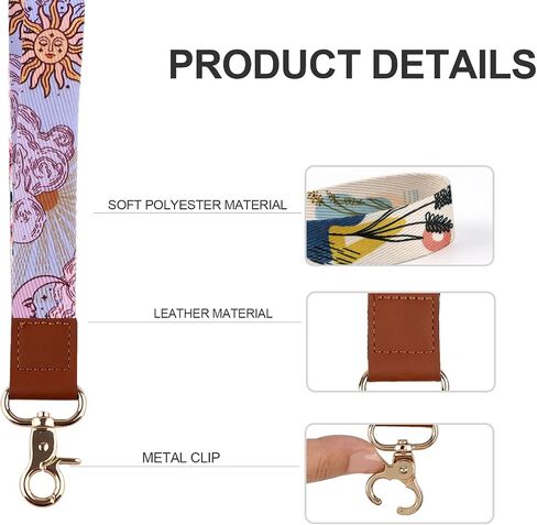 Purple Sun Leather Wrist Keychain – Cute Wristlet Lanyard Key Chain, Key Lanyard with Metal Clasp for Keys & Badge Holder, Occult Aesthetic Accessories for Women, Girls, Kids in Saudi Arabia