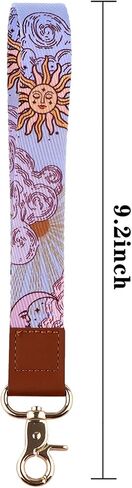 Purple Sun Leather Wrist Keychain – Cute Wristlet Lanyard Key Chain, Key Lanyard with Metal Clasp for Keys & Badge Holder, Occult Aesthetic Accessories for Women, Girls, Kids in Saudi Arabia