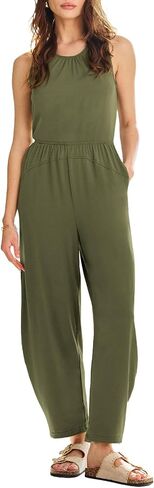 Happy Sailed Womens Jumpsuit Casual Crew Neck Sleeveless Jumpsuits High Waist Long Pant Rompers with Pockets in Saudi Arabia