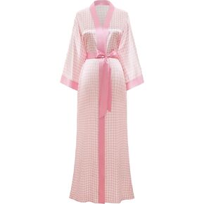 PRODESIGN Kimono Robes for Women - Houndstooth Satin Sleepwear Silky Nightgown Bathrobe Dressing Gown Blouse Cardigan Robe