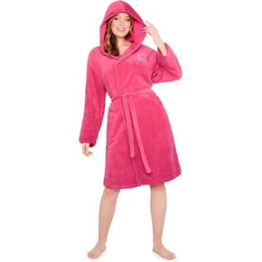 Barbie Womens Fleece Dressing Gown with Hood, Fluffy Bathrobe - Gifts for Her