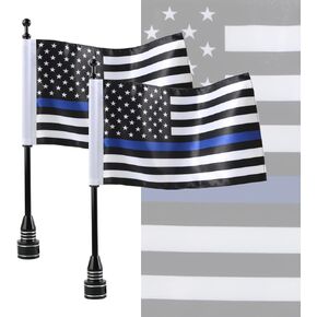 6" x 10" Motorcycle Flags Blue Line USA Flag for Harley Davidson Yamaha Honda Goldwing CB VTX CBR Black Stainless Steel Motorcycle Flagpole Mount fit 1/2 Luggage Rack