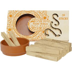 Palo Santo العصي 20 حزمة 110 جرام - حامل مجاني - الإكوادوري ، الصف الممتاز ، الراتنج العالي ، الخشب اللطيف الذي تم حصاده بشكل مستدام - البخور الطبيعي للعلاج العطري ، التأمل