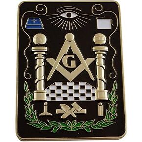 Lodge All Seeing Eye Square Masonic Auto Emblem - [Black & Gold][3 1/2'' Tall]