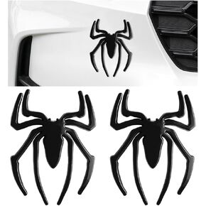 2 PCS 3D Spider Emblem, Personalized Cool Metal Spider Shape Logo Car Body Sticker, Decorative Badges Sticker for Bumper Fender Side Door Window, Exterior Car Accessories (Black)