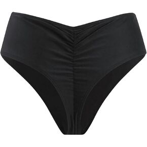 GORGLITTER Women's Ruched High Cut Bathing Suit Bottoms Cheeky Bikini Bottom Low Rise