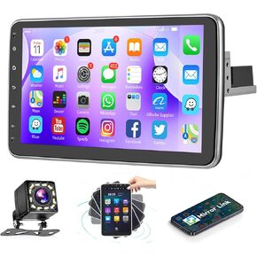 podofo Android Single Din Car Stereo 10 Inch HD Capacitive Vertical Rotatable Touch Screen In Dash GPS Head Unit with Bluetooth and Backup Camera,Car Audio Receivers Support Wifi Subwoofer Mirror Link
