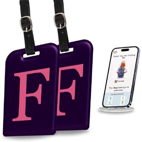 tag8 2 Pack Luggage Tags for Suitcases, 26 Initial Letter Travel Luggage Baggage Identification Labels ID Tag with Global Loss Recovery Service | Airline Compliant | SITA World Tracer Code Enabled (S)