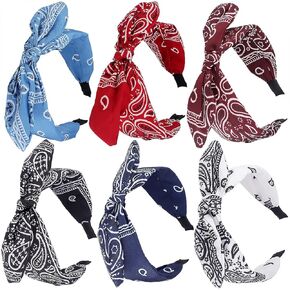TOBATOBA Bandana Headband for Women Knotted Bow Headbands for Women Paisley Headband Cute Rabbit Ear Hair Bows for Women Top Knot Headband Turban Headbands Headwraps Hair Band for Women Girls 6Pcs