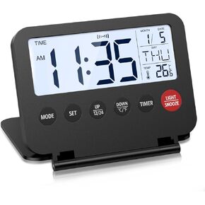 ORIA Digital Travel Alarm Clock, Small Foldable Alarm Clock, Battery Operated LCD Desk Clock, Simple Operation Calendar Clock with Backlight, Date, Temp, Snooze, for Travel Business Trip Home