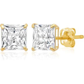 14K Gold Princess Cut Cz Stud أقراط للنساء والرجال | كوبان Zirconia أقراط الأزرار | 4mm-7mm cz arics by max + stone