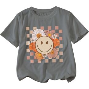 SweatyRocks Girl's Floral Print Crew Neck T Shirt Checkered Short Sleeve Cute Summer Tops