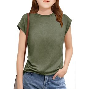 Girls Summer Cap Sleeve T Shirts Kids Cute Crew Neck Loose Tops Trendy Teen Athletic Fashion Clothes 2025