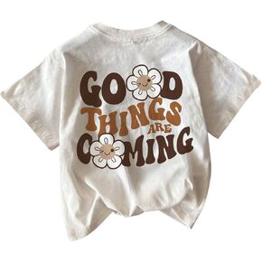 Girl's Letter Graphic Tees Short Sleeve Crew Neck T-Shirts Loose Cute Tops