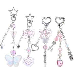 Lusofie 4pcs Y2k Keychain Pink Bow Keychain Aesthetic Keychain Star Keychain Strawberry Keychain Cute Purse Charms Bag Charms for Handbags