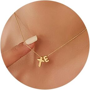 Cross Initial Necklace for Women 14K Gold Plated A-Z Bubble Letter Necklace Dainty Tiny Cross Necklace Personalized Name Initial Necklace for Women Jewelry Gift
