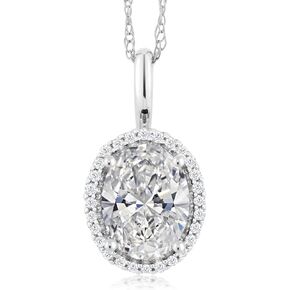 GEM Stone King 10K White Gold Igi معتمد مختبر نما هالة الماس هالة قلادة للنساء | 1.58 CTTW | المركز البيضاوي الماس 1.5 CT | اللون E-F | VS1-VS2 Clarity | سلسلة 18 بوصة