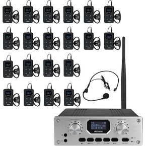Retekess TT119 Assistive Listening System, Translation System with Interpreter Monitor, Support Stereo Input, 300m/980ft, Interpretation System for Church, Community (1 Transmitters 20 Receivers)