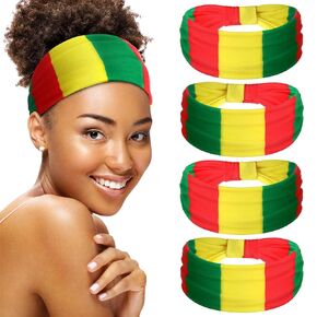 Hoteam 4 PCS Juneteenth Headbands African African Jamaica Rasta Juneteenth Knotted Veachned Veachned Red Black Green African Turban for Wicking Partness Party Party (Red Yellow Green Black)