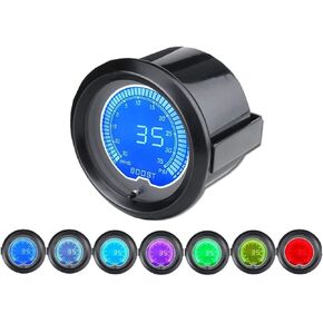 52mm (2") 7-Color Digital LED Turbo Boost Gauge - 0-60 PSI Boost Pressure Meter for Car Truck Boat Auto Racing