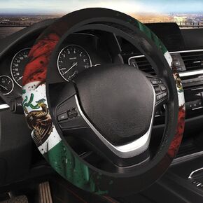 Car Steering Wheel Cover Universal 15 Inch Anti-Slip Protector Covers - Mexican Flag Cool Vintage, Black