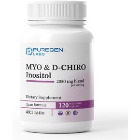 Puregen Labs Inositol Supplement | Myo Inositol & D-Chiro Inositol 2050mg - 120 Veggie Caps | No Harmful Additives | Non-GMO, NO Gluten and Dairy - Made in USA