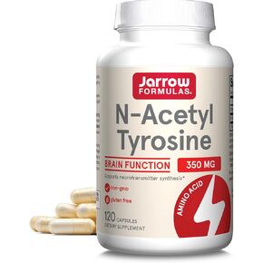 Jarrow Formulas N-Acetyl Tyrosine 350 mg, Brain Support Supplement, Dietary Supplement, Contains Vitamin B6 for Amino Acid Metabolism, 120 Capsules, 120 Day Supply