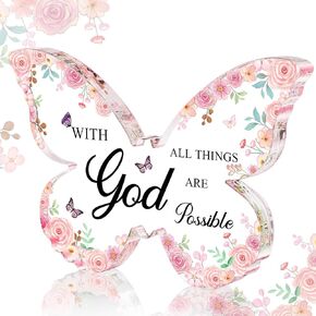 Office Desk Decor for Women Pink Desk Accessories Decoration Pink Butterfly Gifts for Women Birthday Inspirational Religious Gift for Office Room Decor