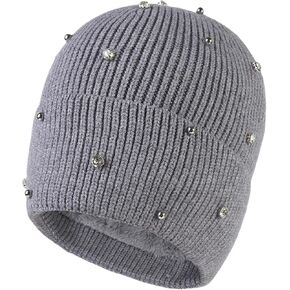 ZGMYC Bling Rhinestone Knit Beanie Hats for Women Girls Warm Fleece Lined Winter Hat Thick Cuffed Skull Cap