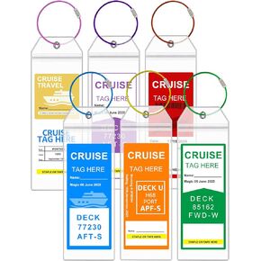 Mziart Cruise Luggage Tag Holder for Royal Caribbean & Celebrity, 6 Pack Waterproof Clear Luggage Tags for Cruise Ships with Steel Loops, Cruise Ship Essentials & Accessories