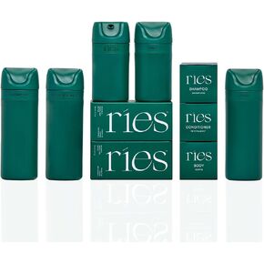 Essential Refillable Toiletry Travel Bottles – Set of 5 (3.4oz & 1.7oz) Airless Pump Containers for Shampoo, Conditioner, Body, Face – Leak-Proof, TSA-Approved, Dishwasher Safe- Escapade Green