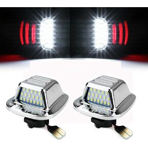 Leesoot 2 Pcs Error Free Red & White LED License Plate Light Compatible with 1985-2000 Chevy C1500 K1500 Silverado Sierra Pickup Tahoe Yukon Blazer S10 Sonoma S15 Chrome Housing Lamp