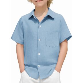 Arshiner Boys Botton Down Down Down 100 ٪ Cotton Shirt Shirt Slump Summer Stirts مع حجم الجيب 4-14 سنة